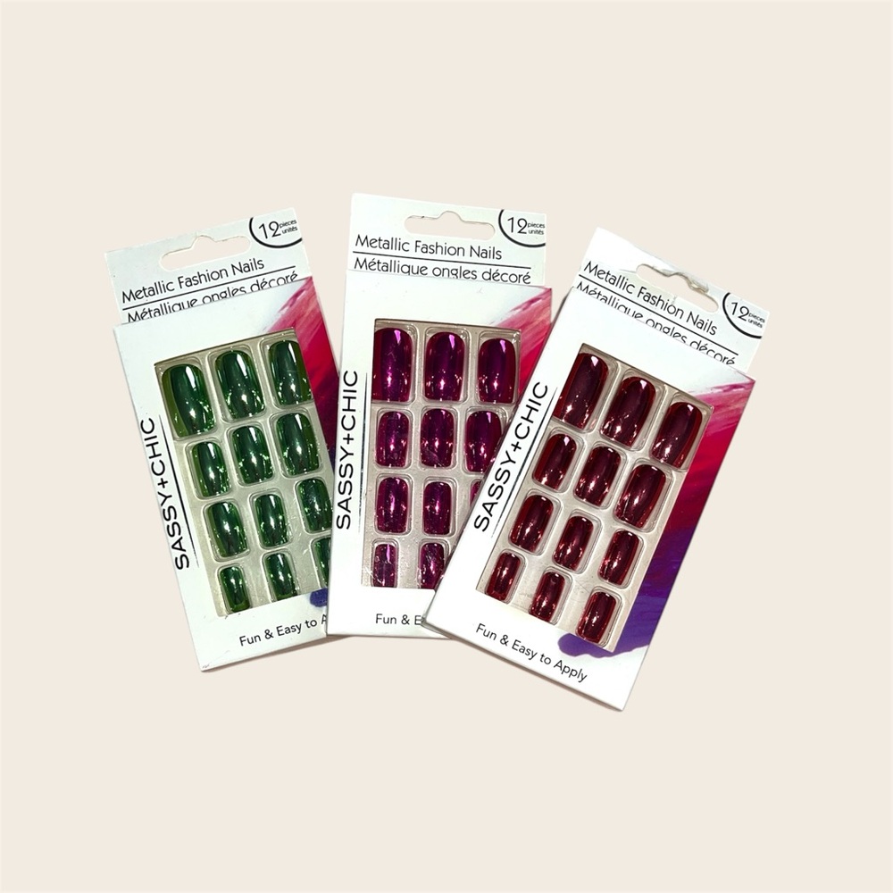 Metallic Fashion Nails - Green, Hot Pink, Pink